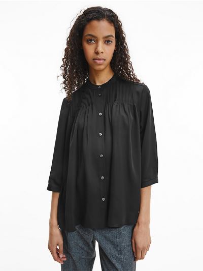 Calvin Klein Ruhák HU319433 | Calvin Klein Recycled Crepe Pintuck Női Blúz Fekete